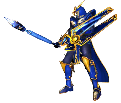 Fantasy Warrior in Blue and Gold Armor