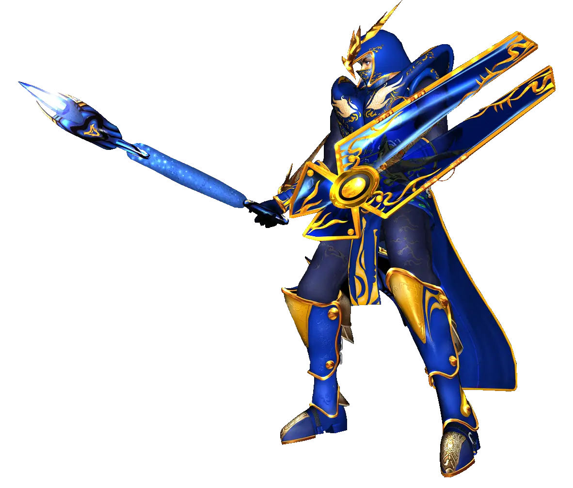 Fantasy Warrior in Blue and Gold Armor