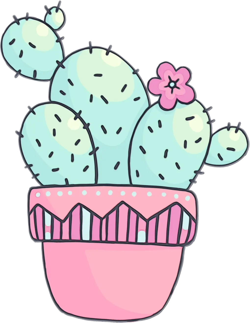 Pink Pot with Cute Cactus Illustration