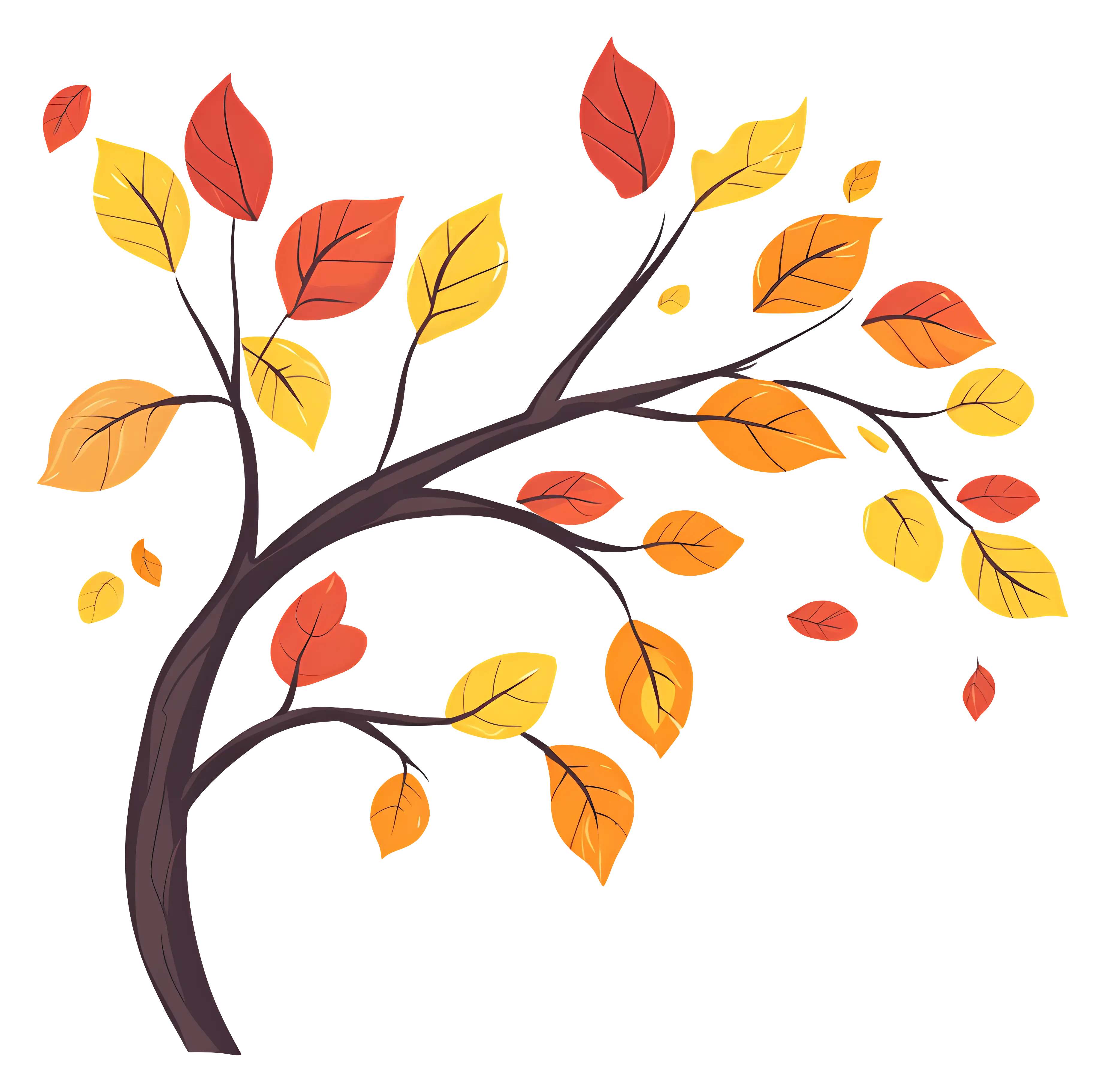 Illustration of an Autumn Branch with Falling Leaves