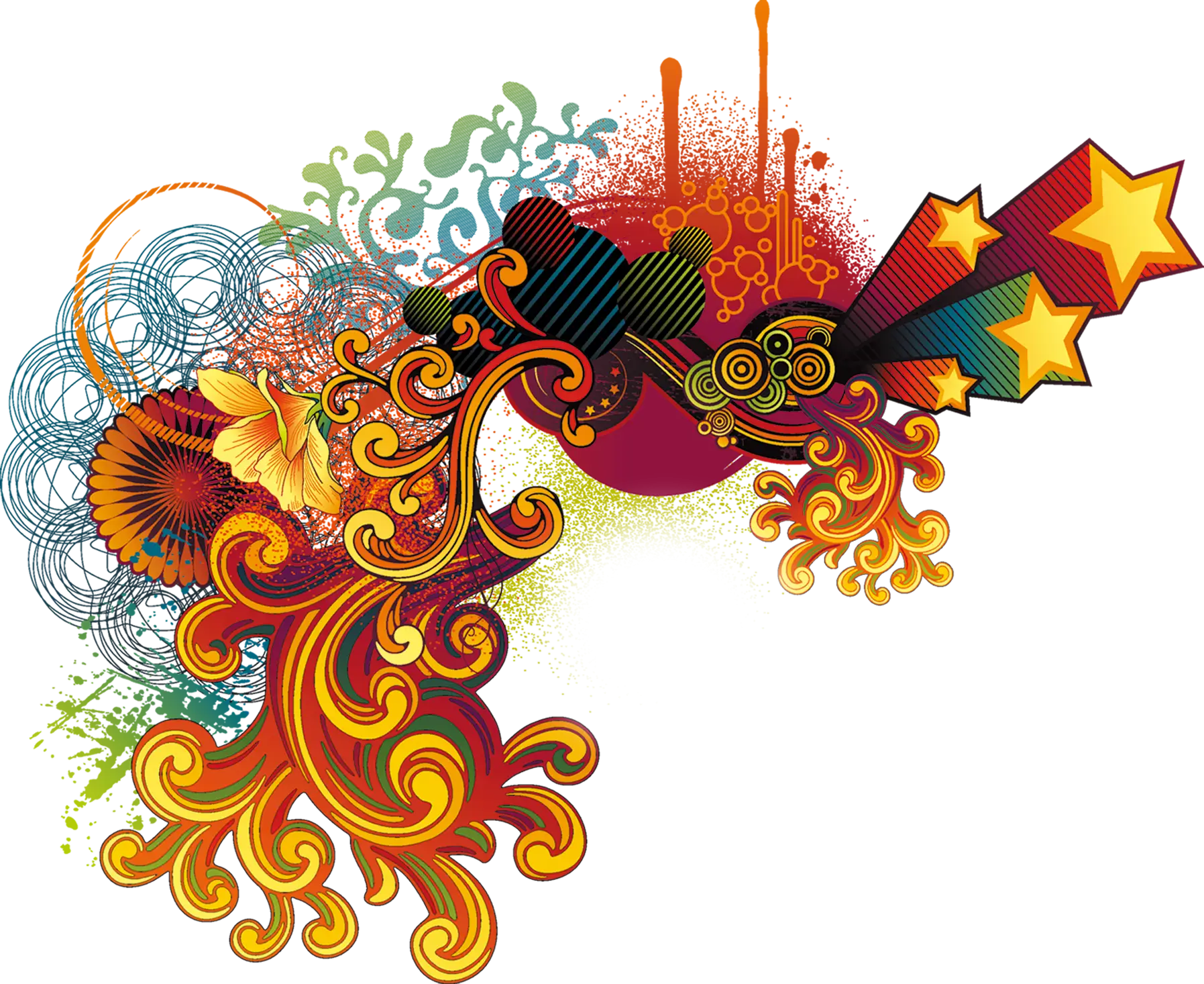 Colorful Abstract Swirls and Stars