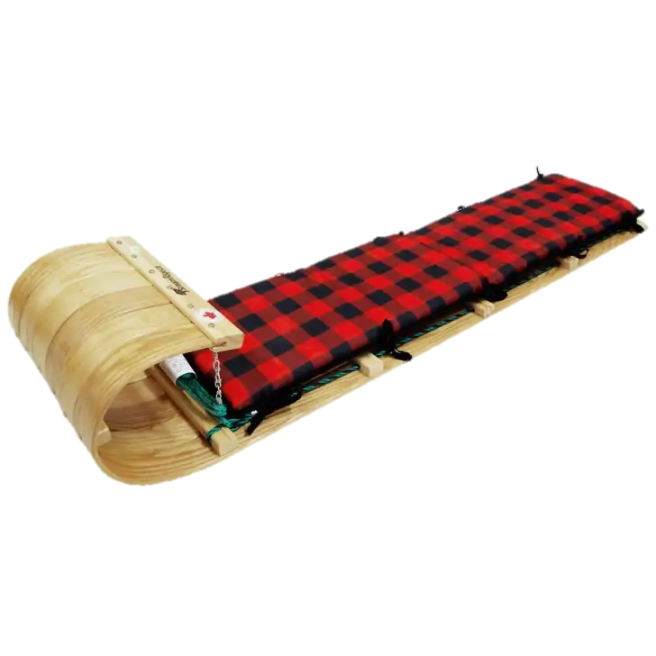 Wooden Sled with Plaid Cushion