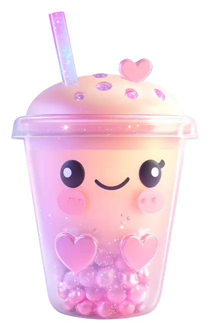 Cute Bubble Tea Cartoon with Hearts