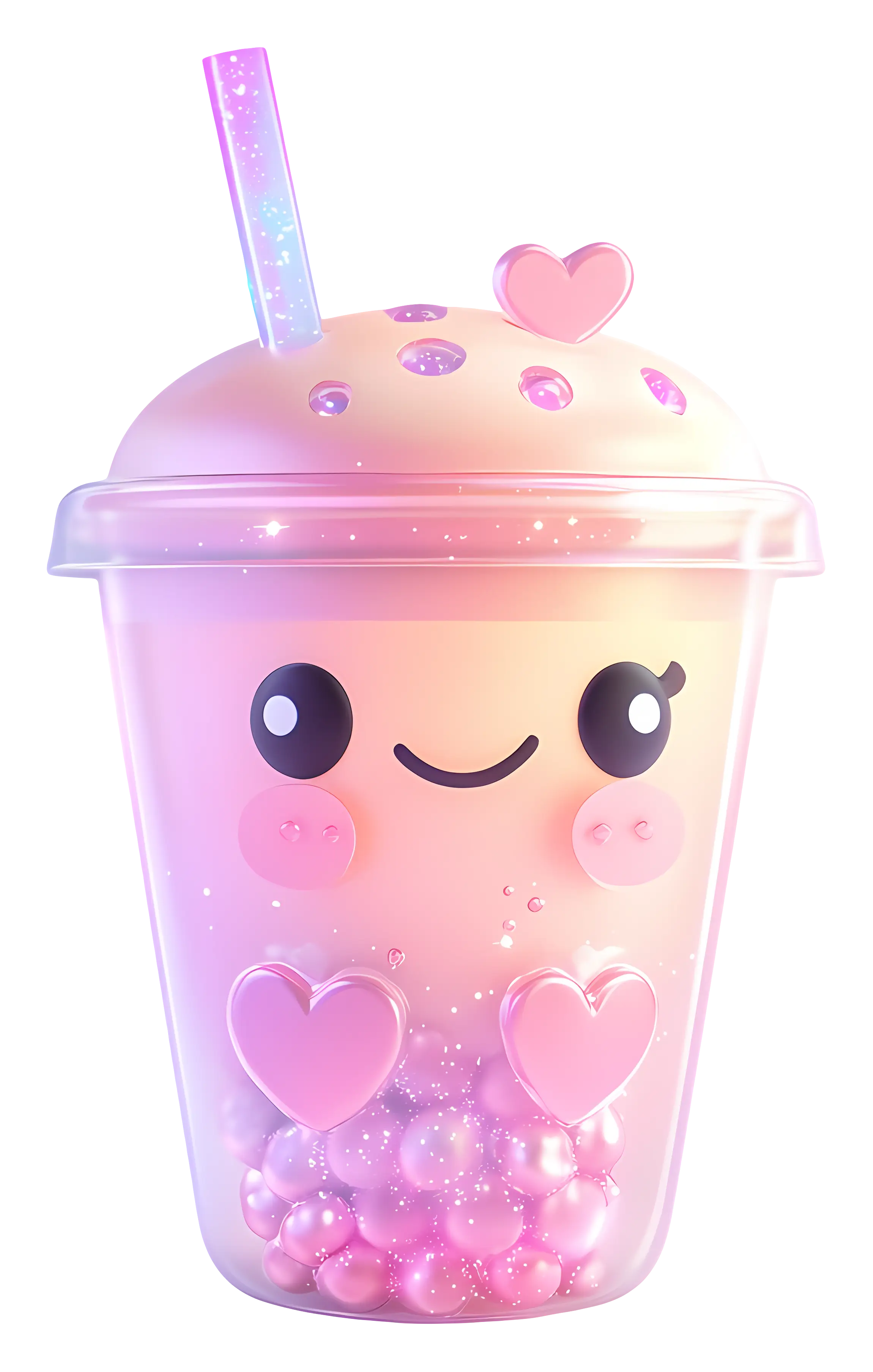 Cute Bubble Tea Cartoon with Hearts