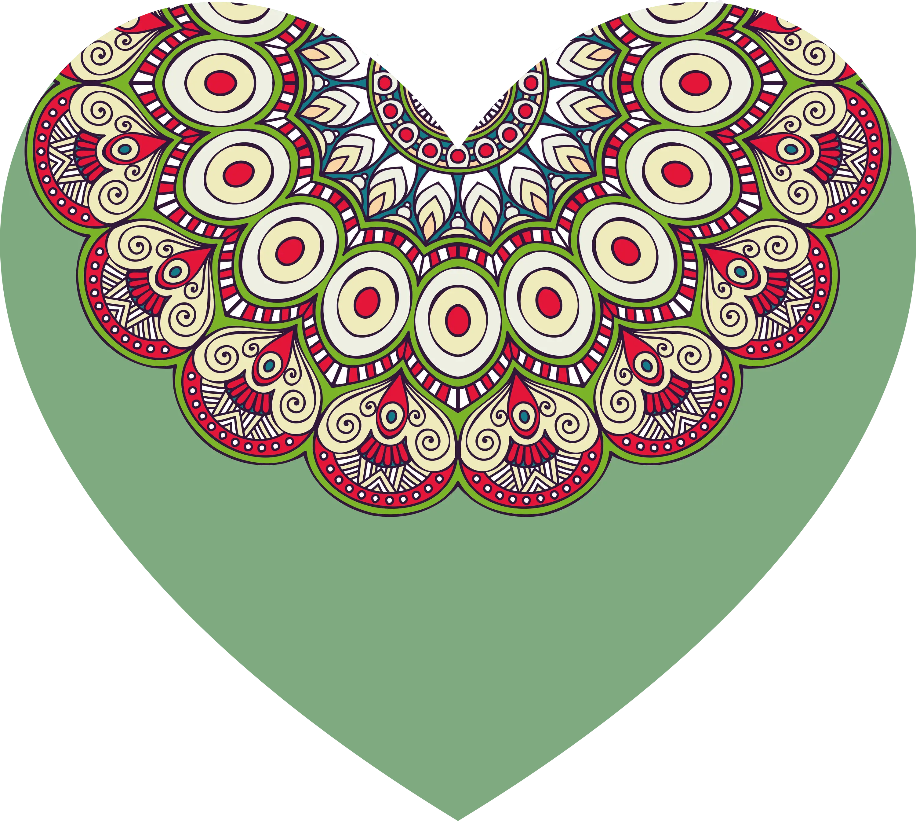 Green Heart with Intricate Mandala Patterns