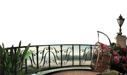 Wrought Iron Balcony with Hanging Chair and Plants