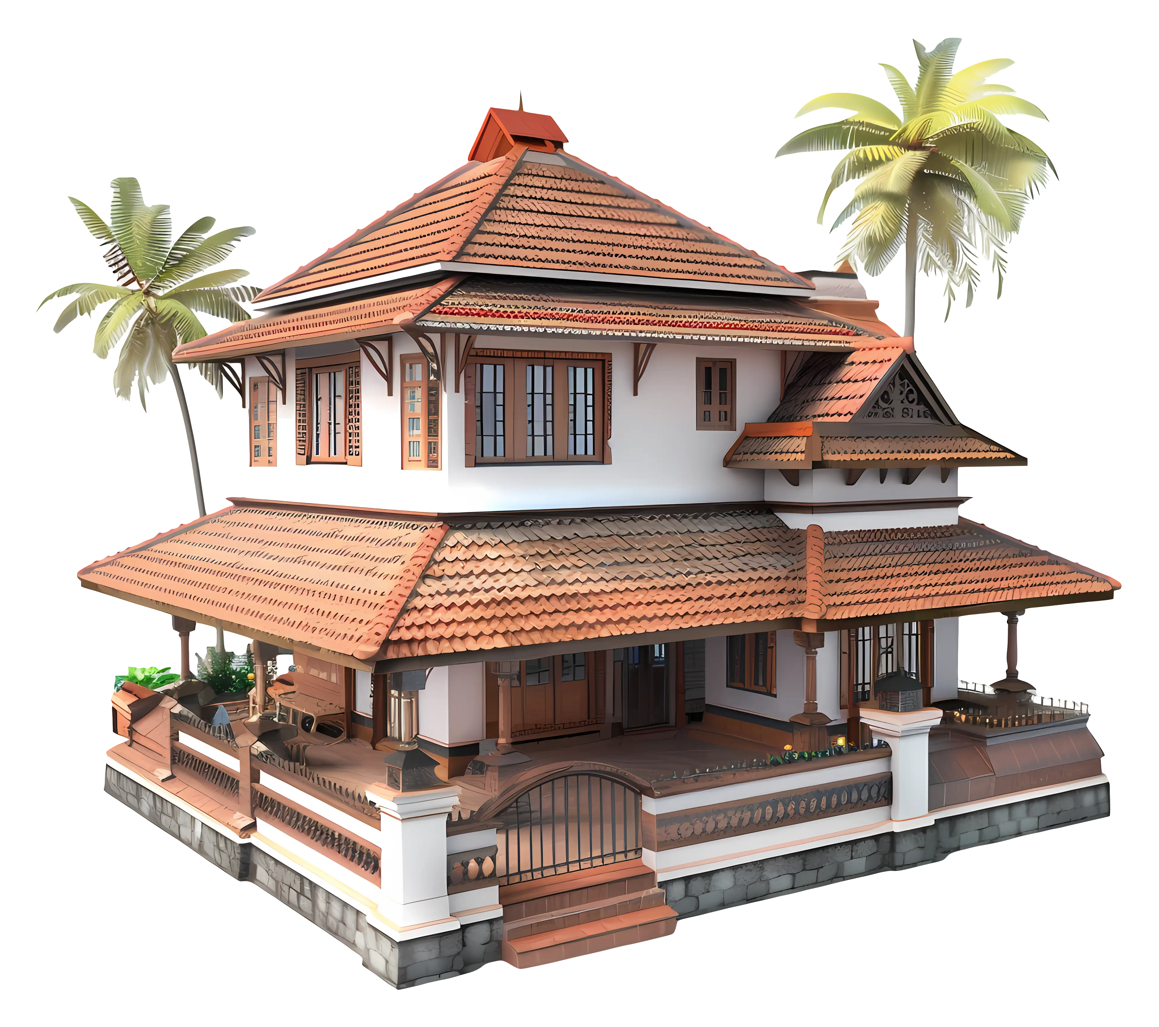 Traditional House with Palm Trees