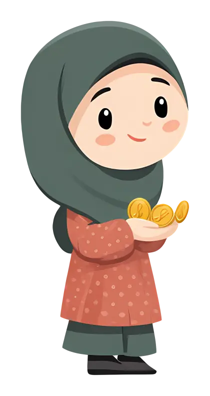 Cartoon Girl Holding Coins