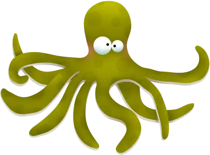 Cartoon Green Octopus with Funny Expression