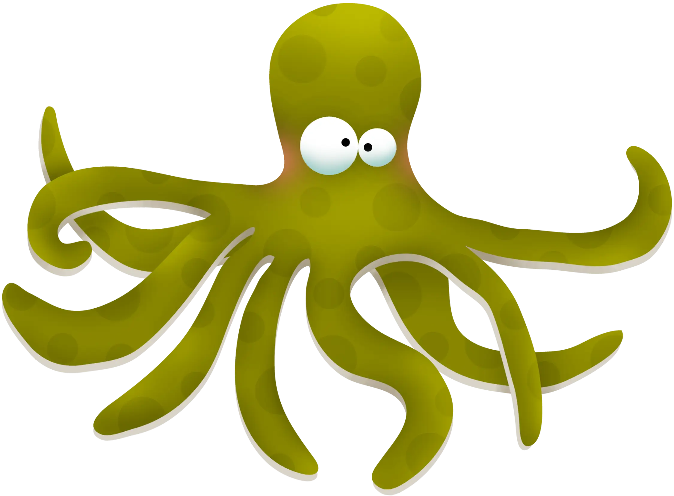 Cartoon Green Octopus with Funny Expression