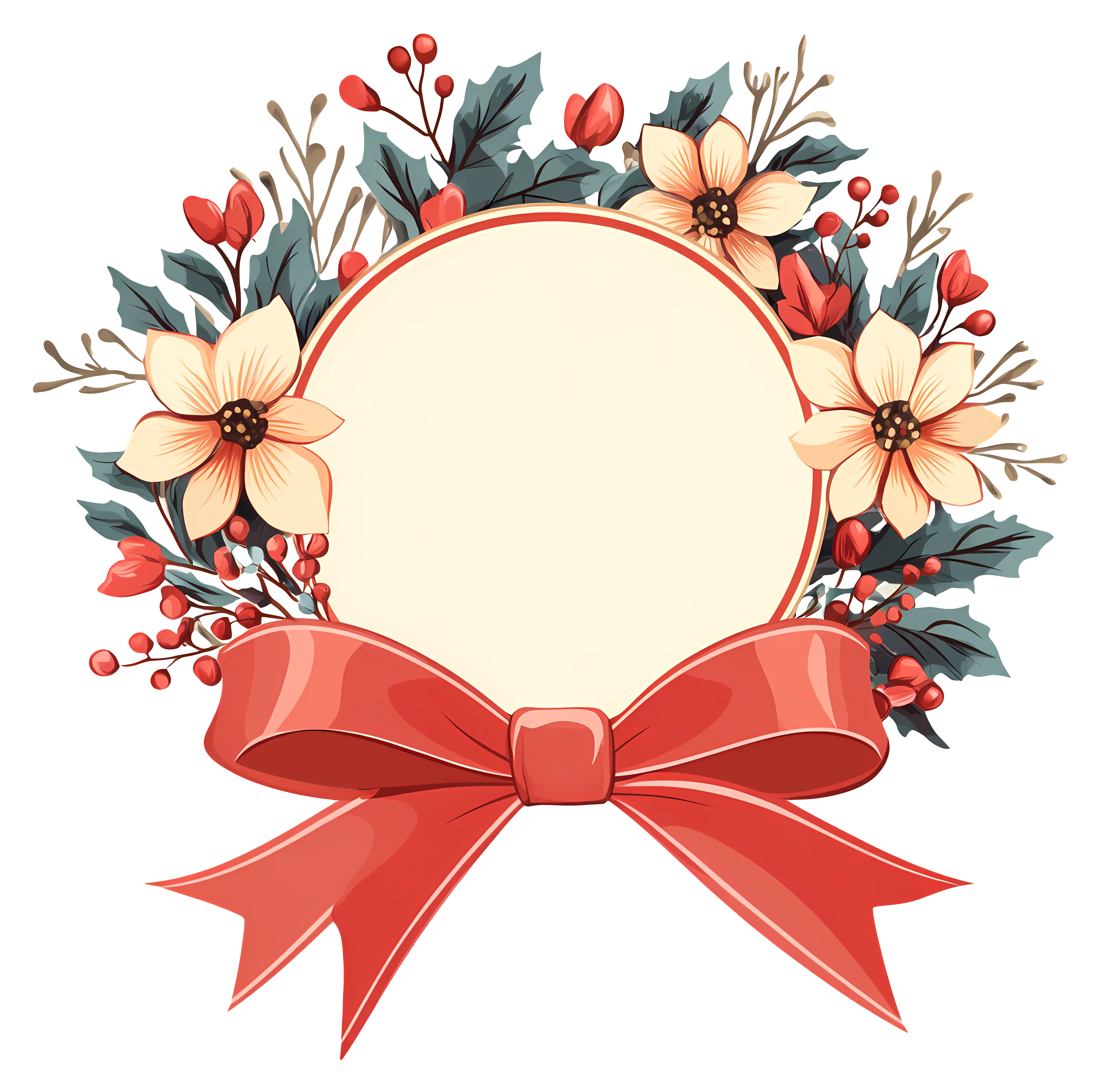 Floral Wreath with Red Bow Decoration