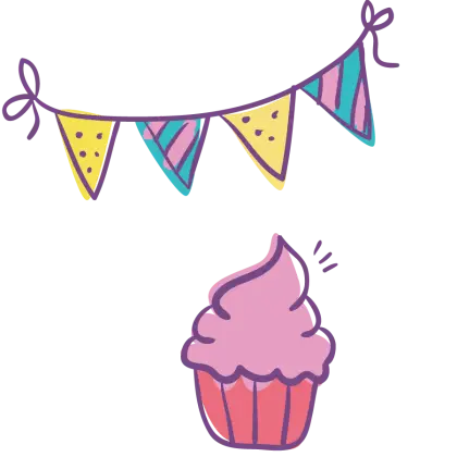 Cute Cupcake with Colorful Bunting