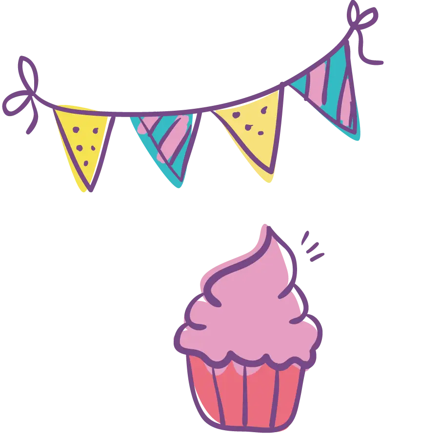 Cute Cupcake with Colorful Bunting