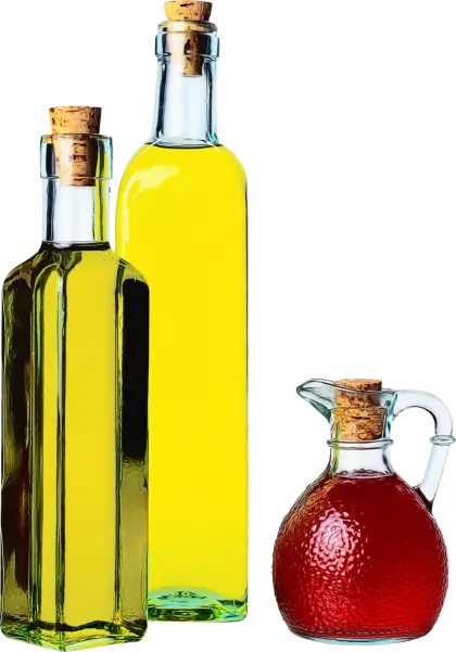 Glass Bottles of Olive Oil and Vinegar