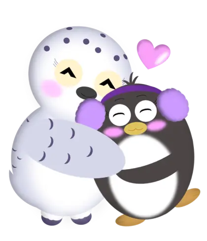 Cute Penguin and Owl Hugging