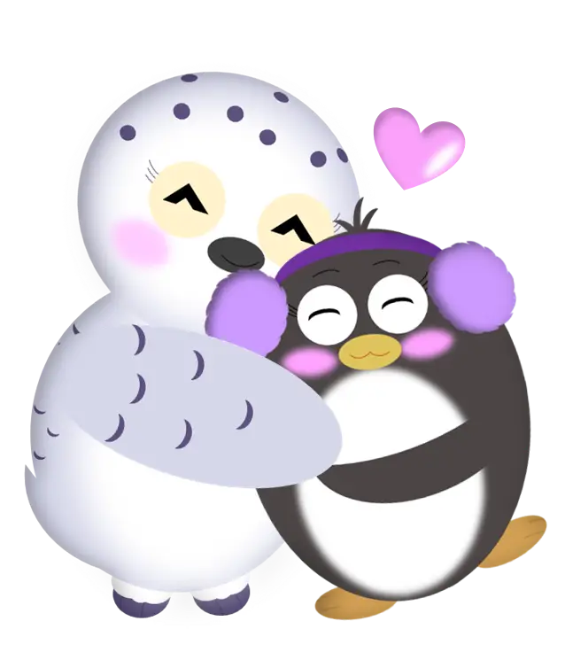 Cute Penguin and Owl Hugging