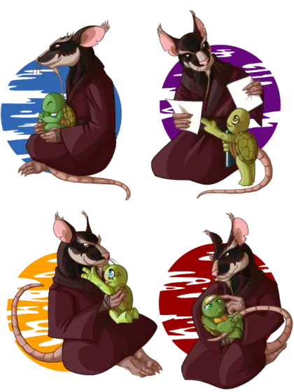 Cartoon Rat with Baby Turtles