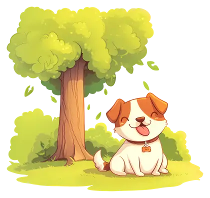 Cartoon Dog with Tree