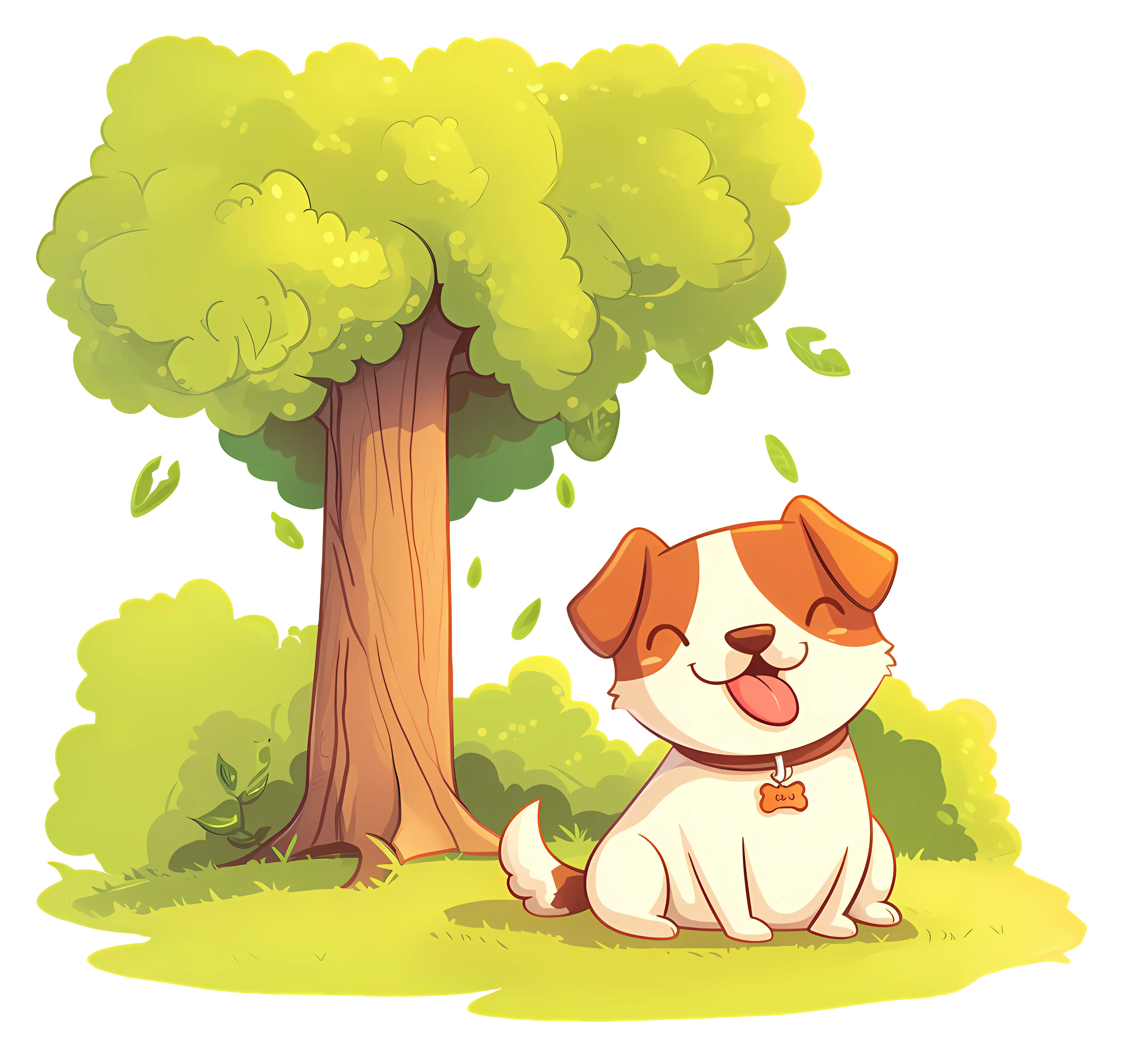 Cartoon Dog with Tree