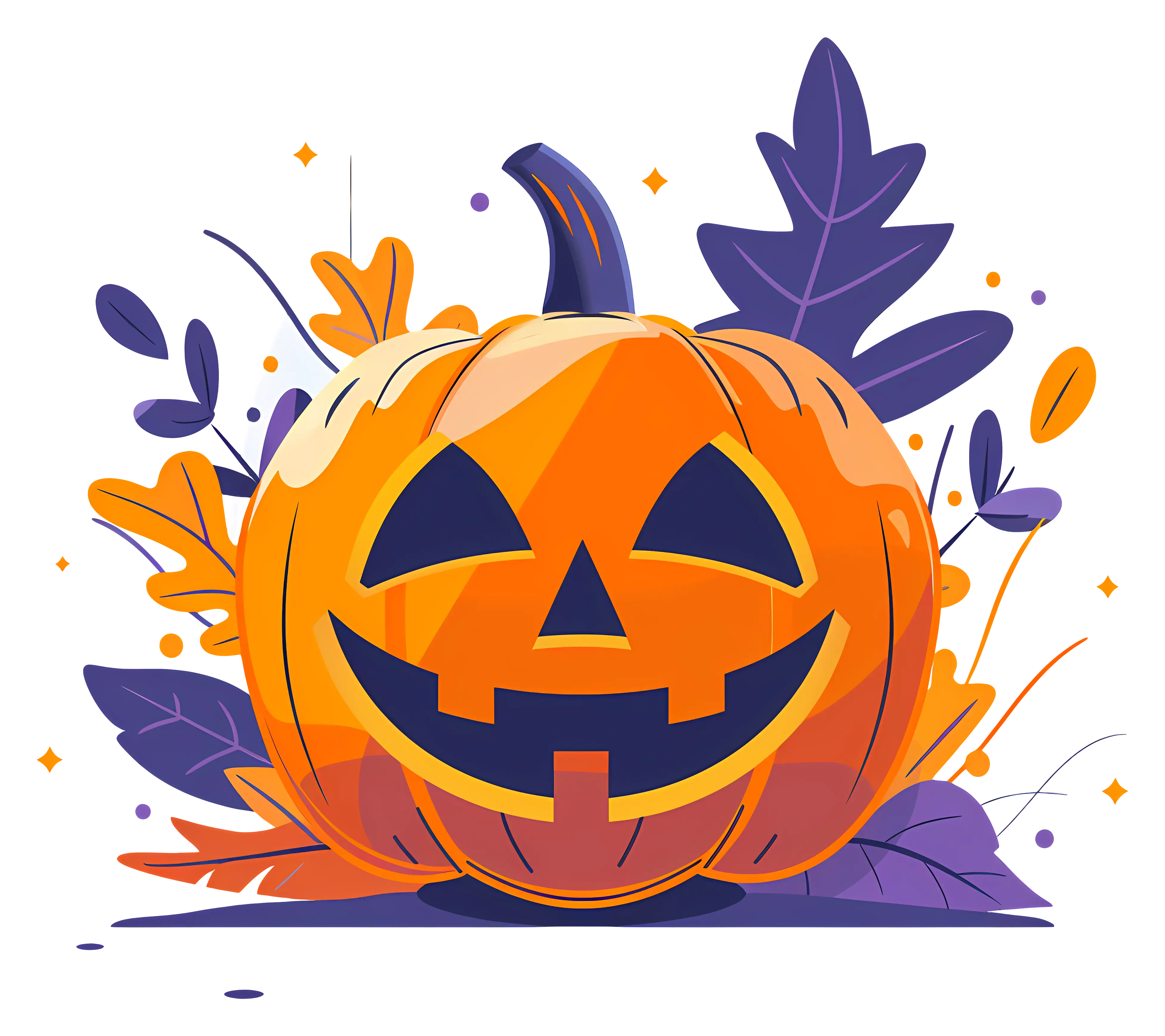 Halloween Jack-o'-lantern with Leaves