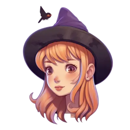 Witch Portrait with Hat and Bird Illustration