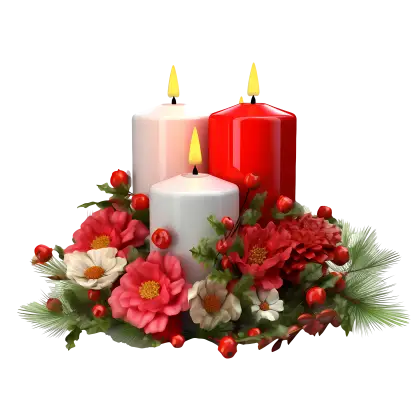 Three Holiday Candles with Floral Decor
