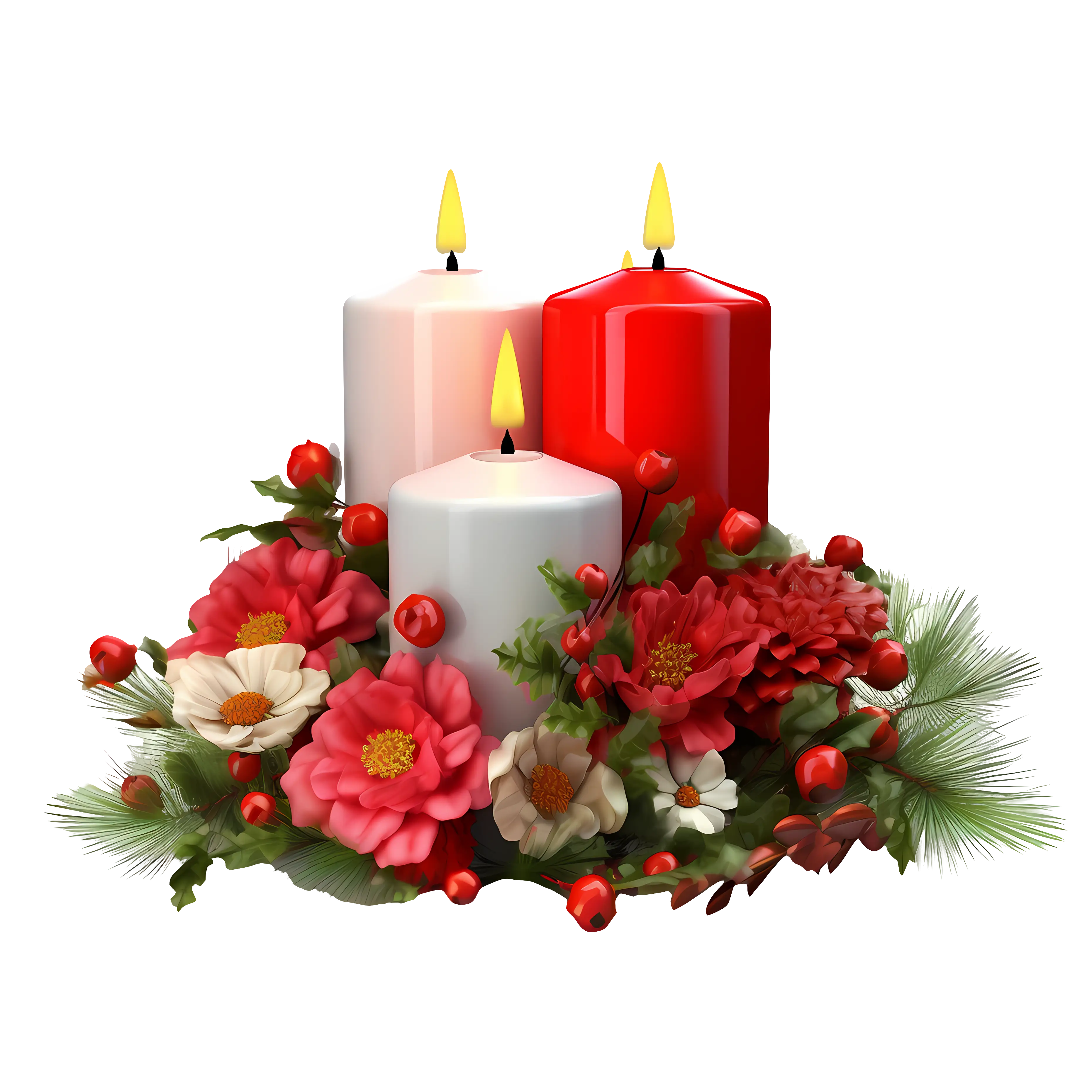 Three Holiday Candles with Floral Decor