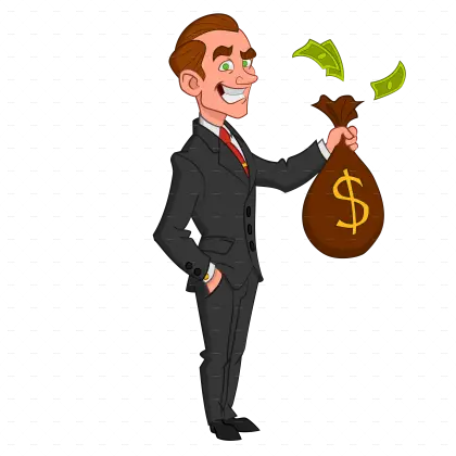 Cartoon Businessman Holding Money Bag