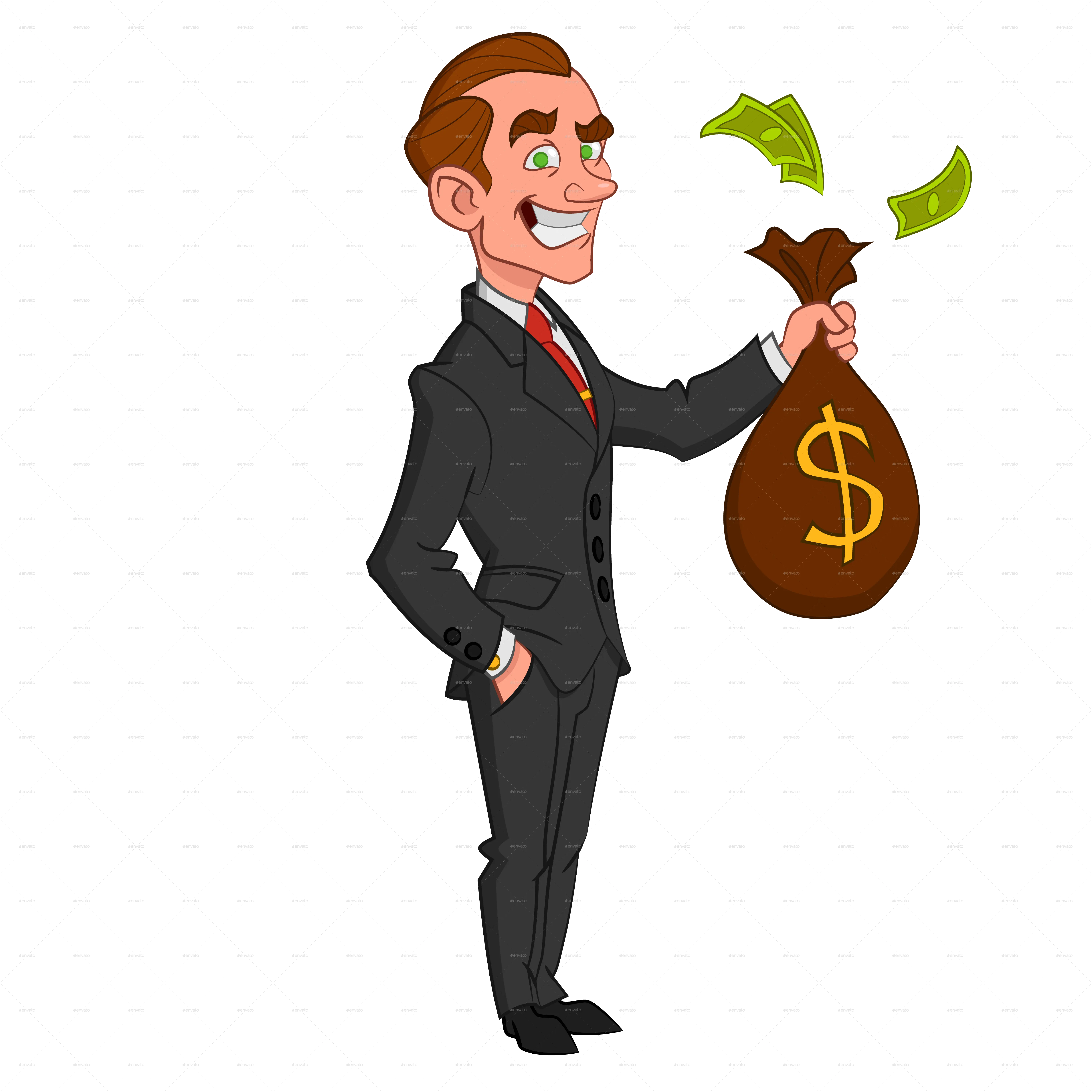 Cartoon Businessman Holding Money Bag
