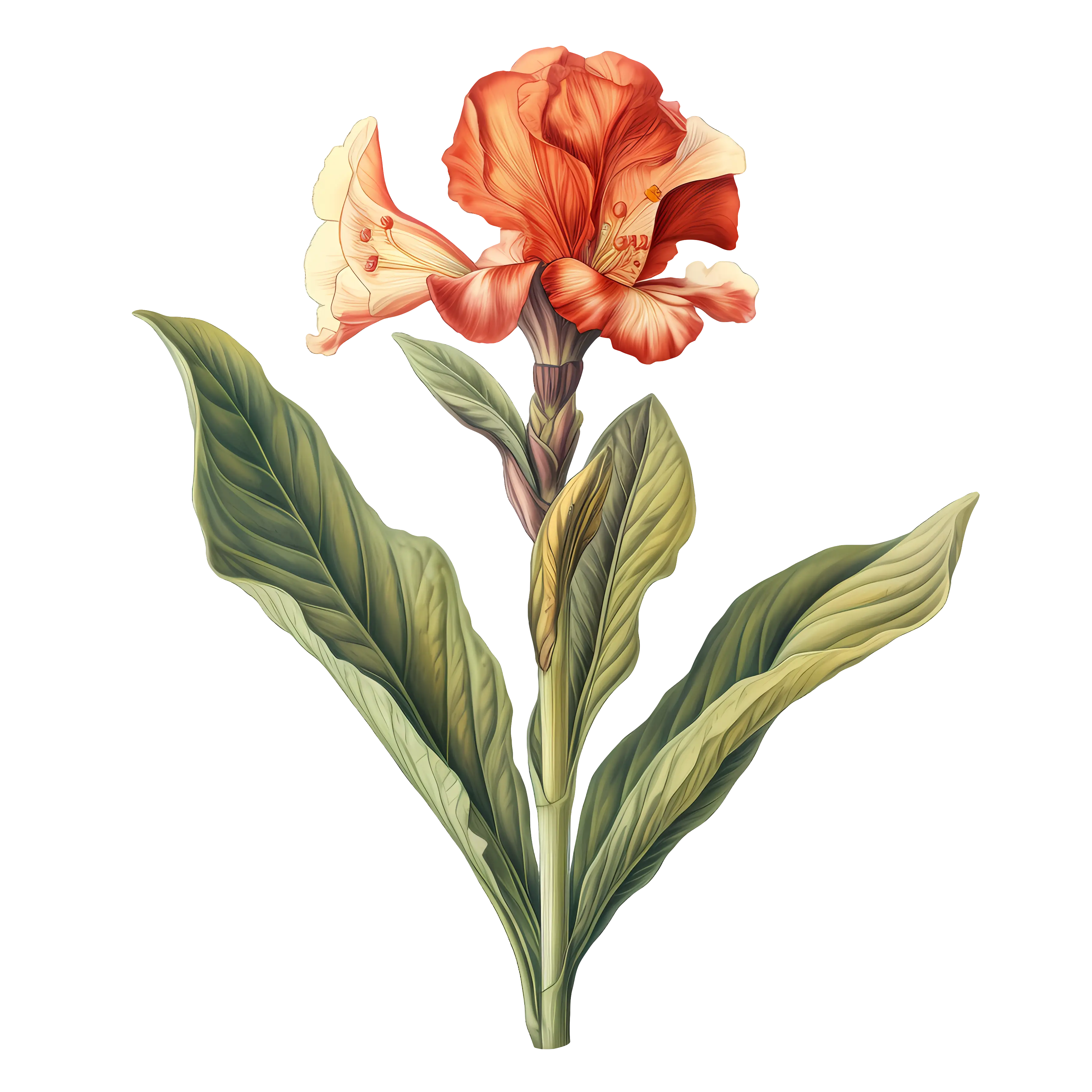 Reddish-Orange Canna Flower Illustration
