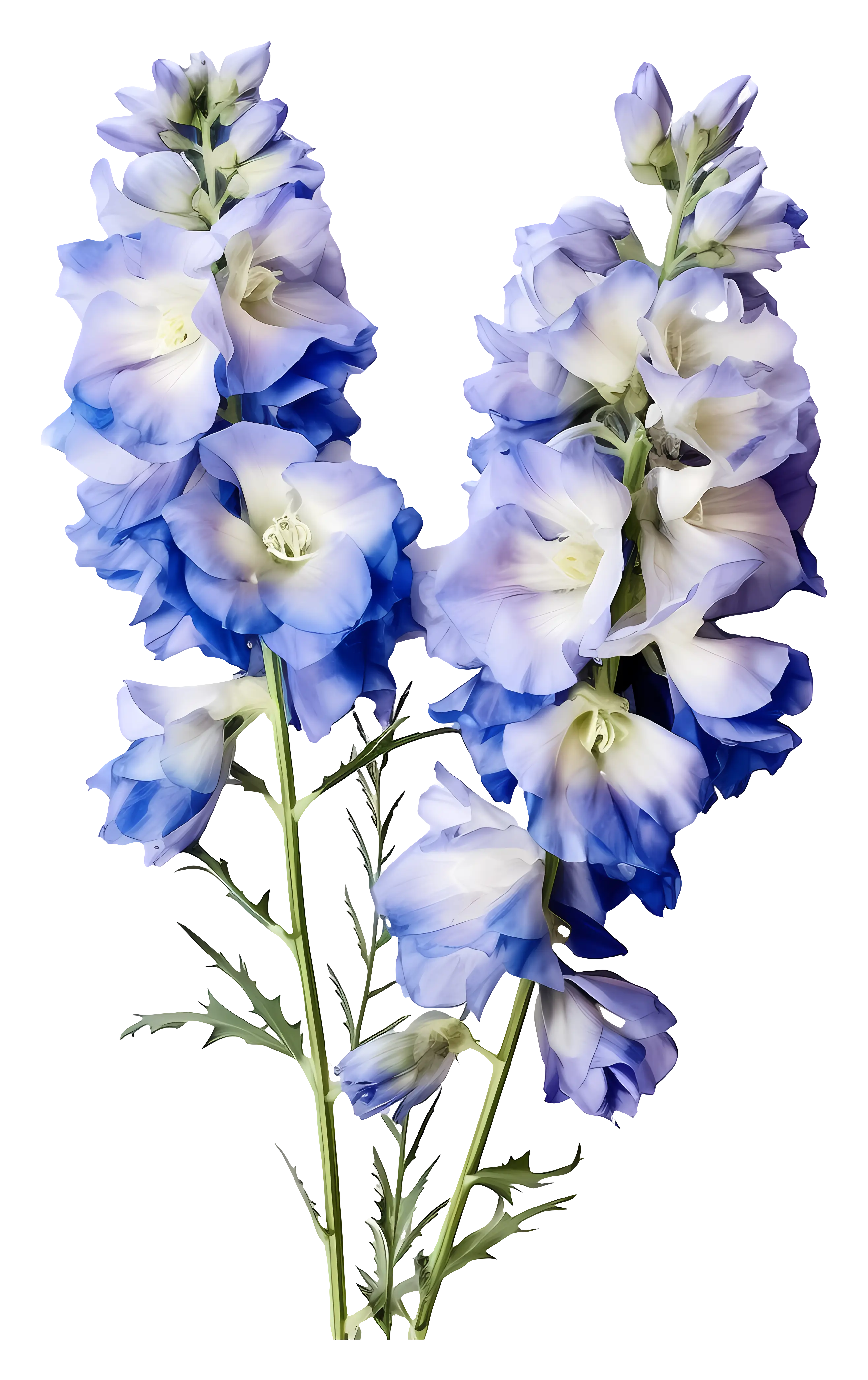 Blue and White Delphinium Flowers in Bloom