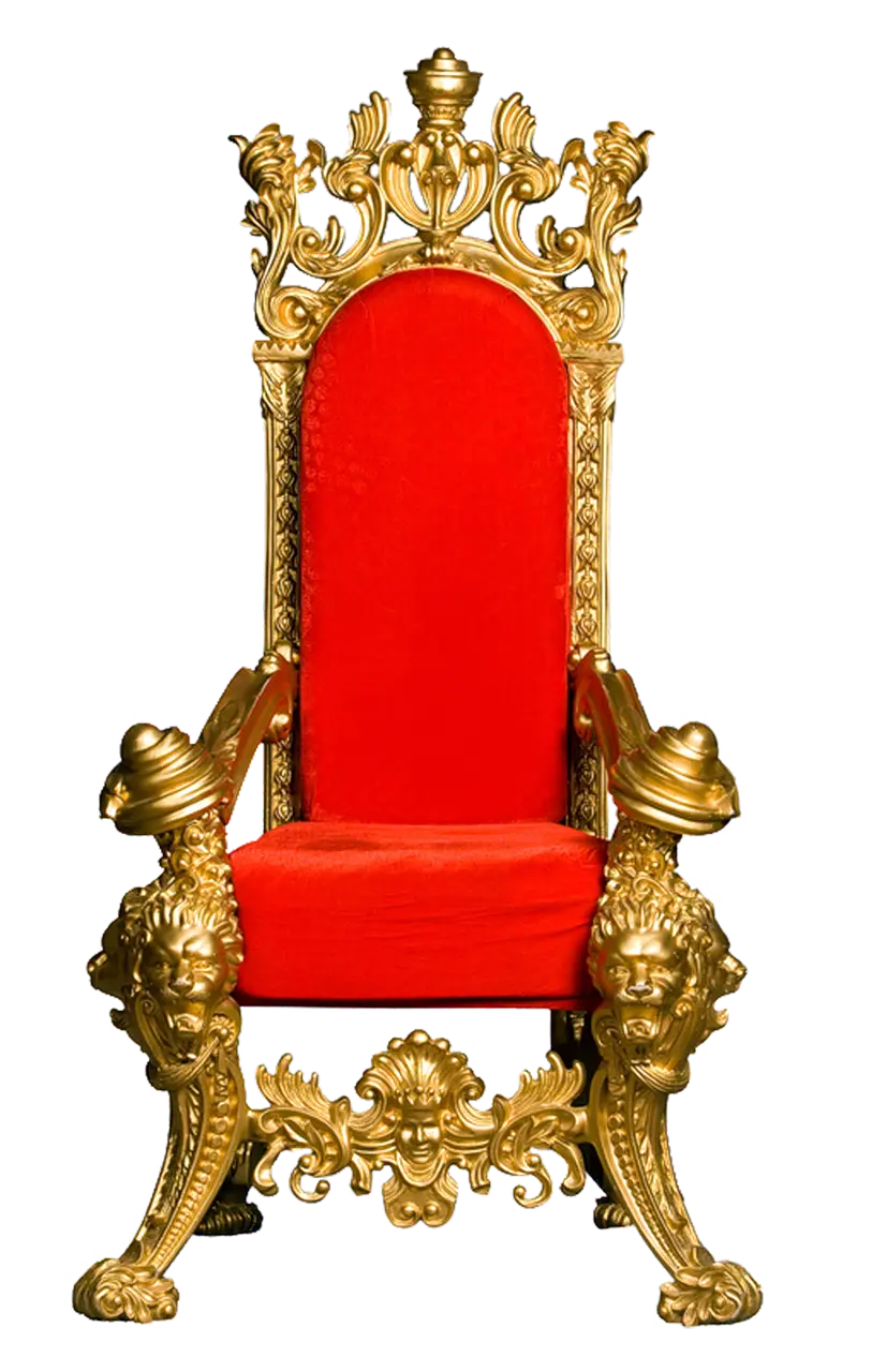 Golden Ornate Throne Chair with Red Cushion