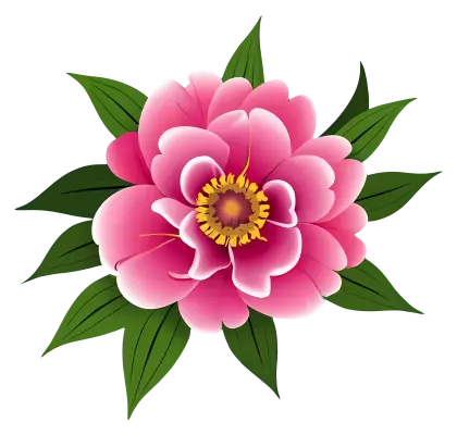 Pink Flower Rendering with Green Leaves