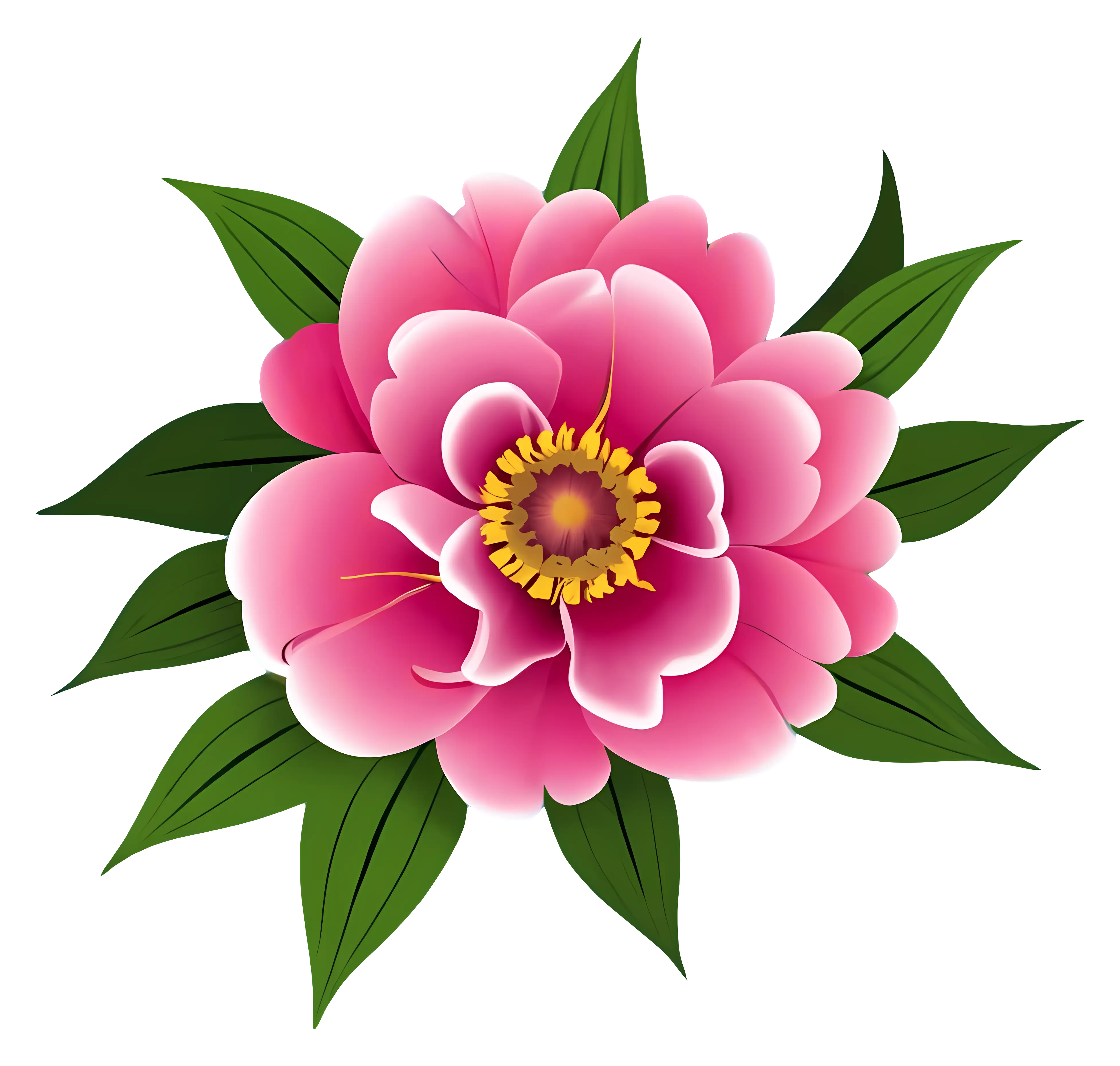 Pink Flower Rendering with Green Leaves