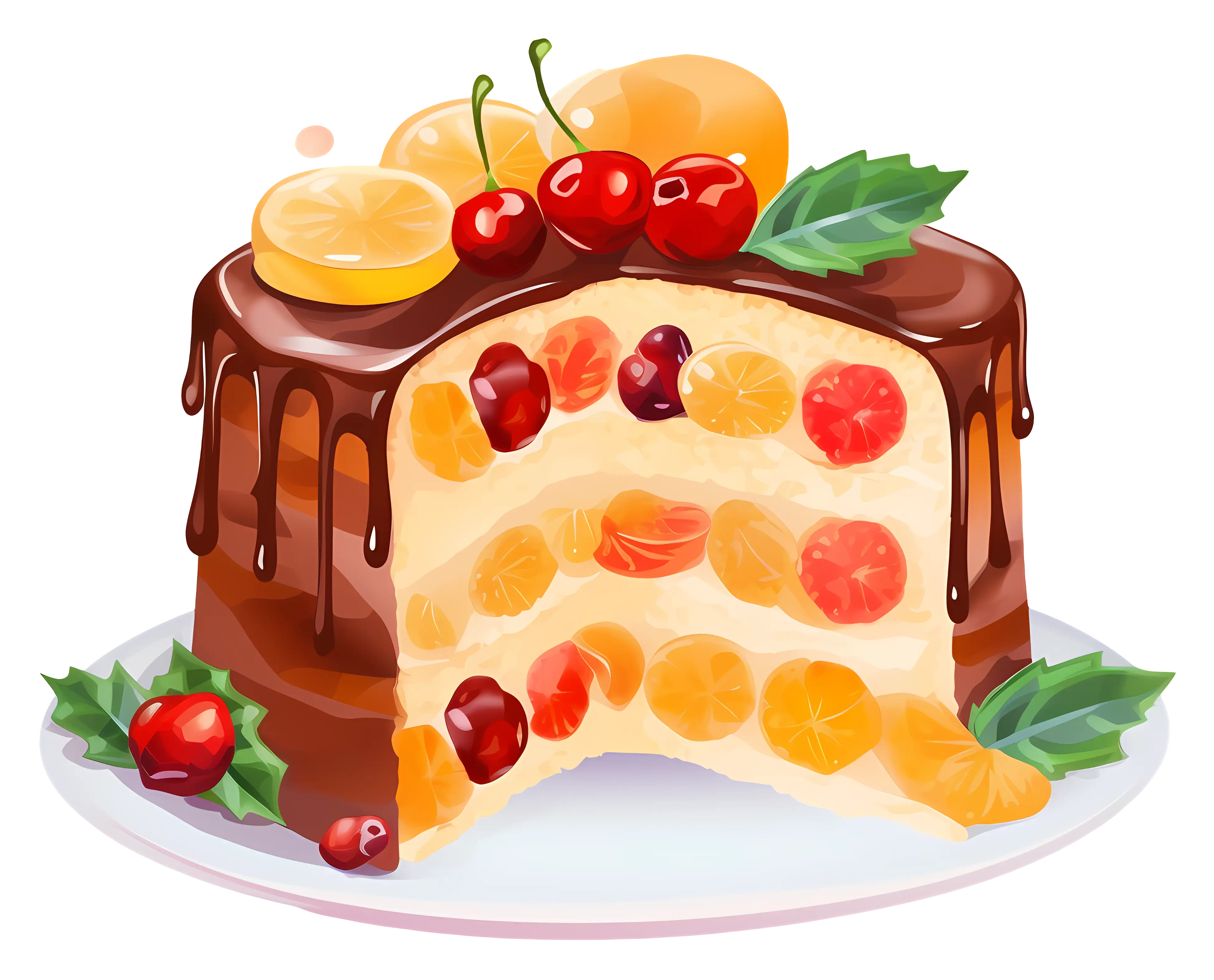Delicious Fruit Cake with Chocolate Drizzle