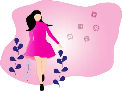 Stylish Woman in Pink Dress with Social Media Icons
