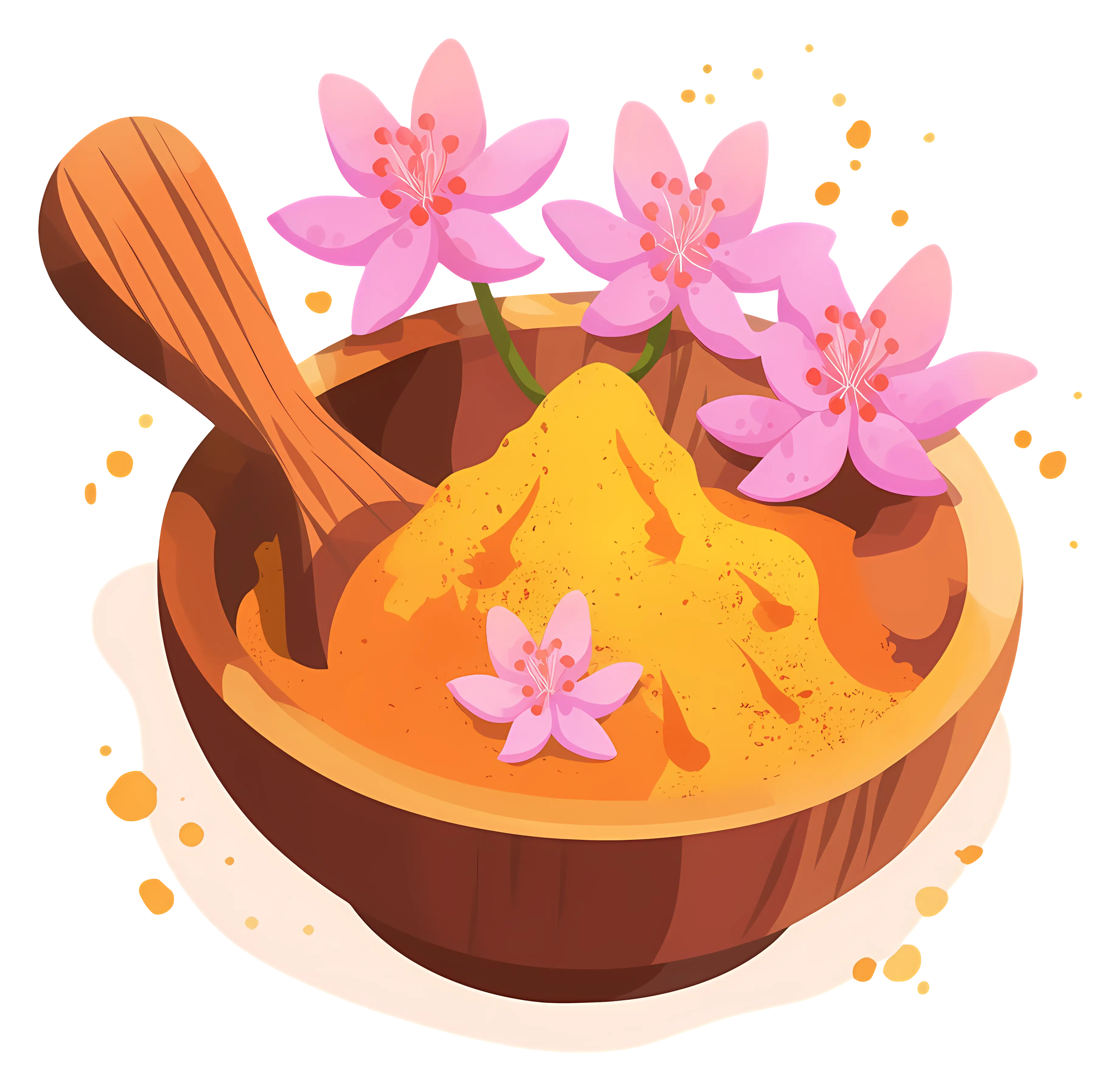 Wooden Bowl with Saffron Powder and Flowers
