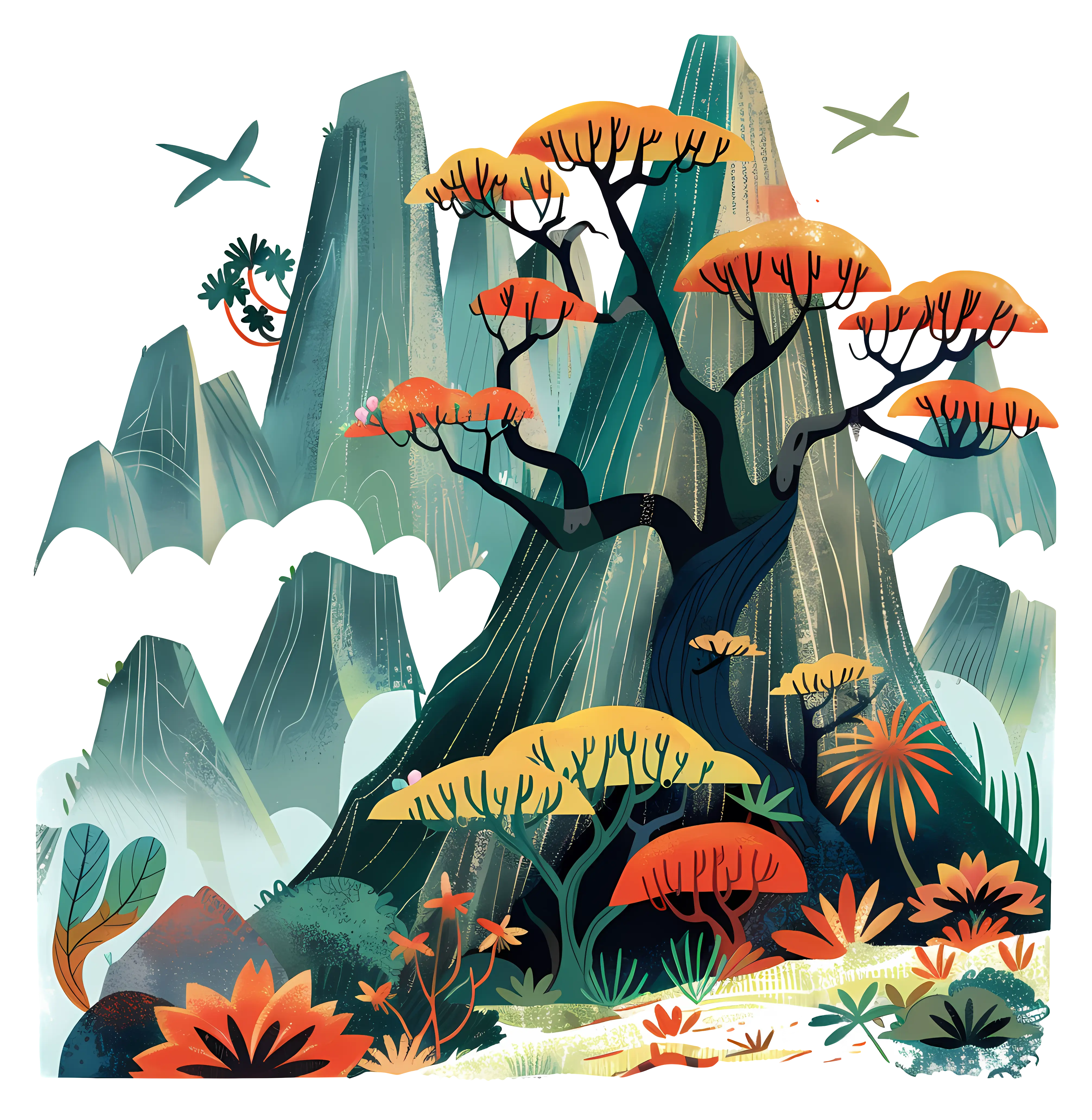 Vivid Mountain Landscape with Bright Trees
