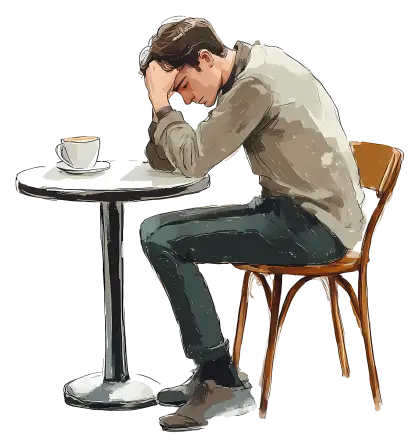 Pensive man at cafÃ© table