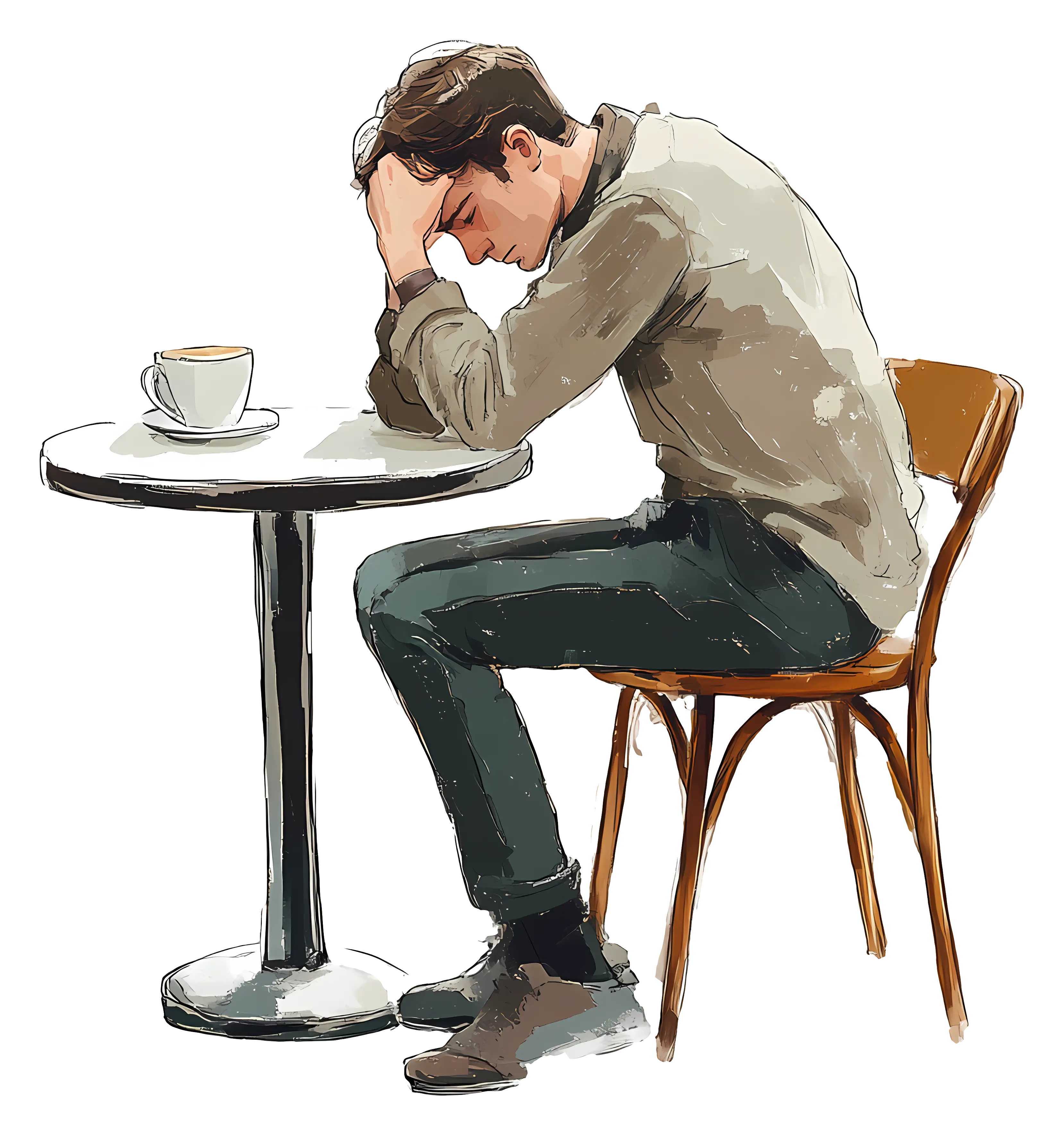 Pensive man at café table