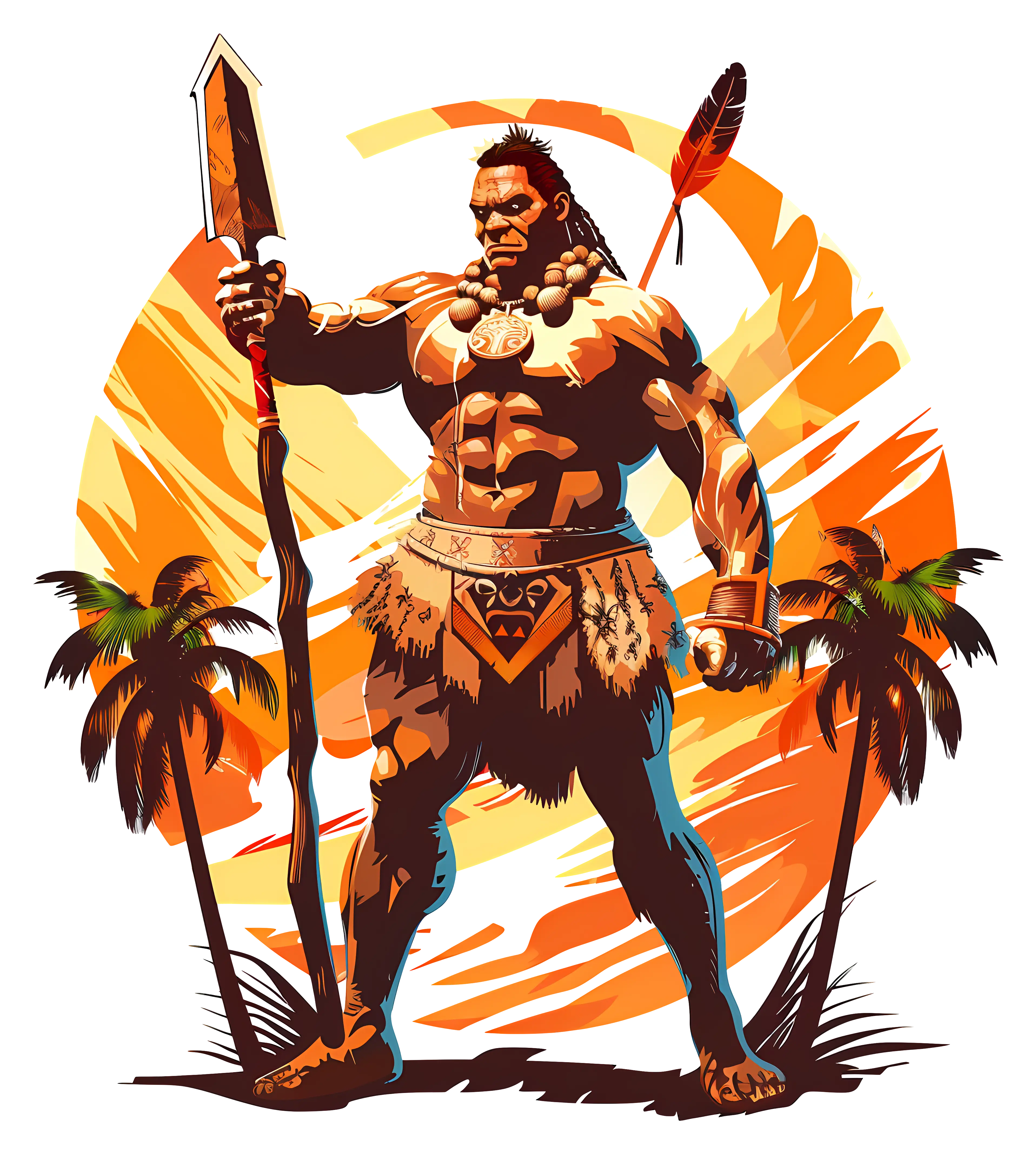Tribal Warrior Illustration at Sunset
