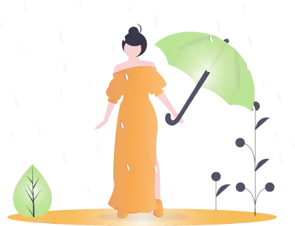 Stylish Woman with Green Umbrella in Nature