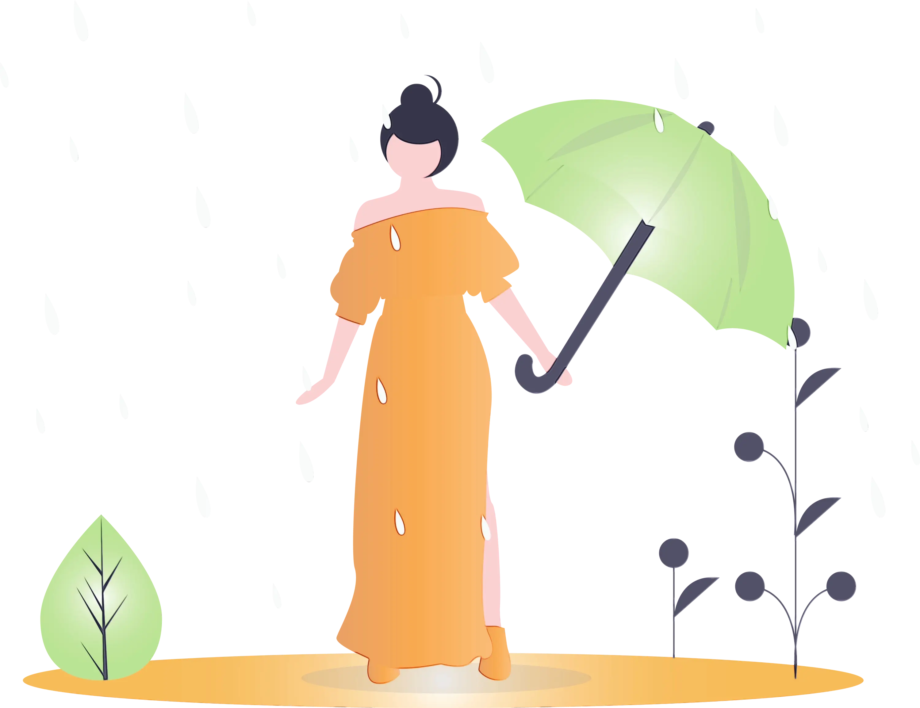 Stylish Woman with Green Umbrella in Nature