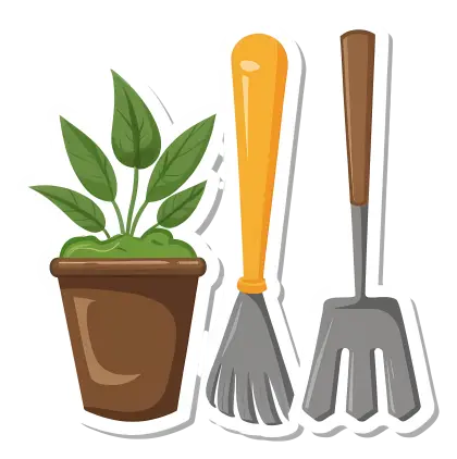 Gardening Tools with Potted Plant
