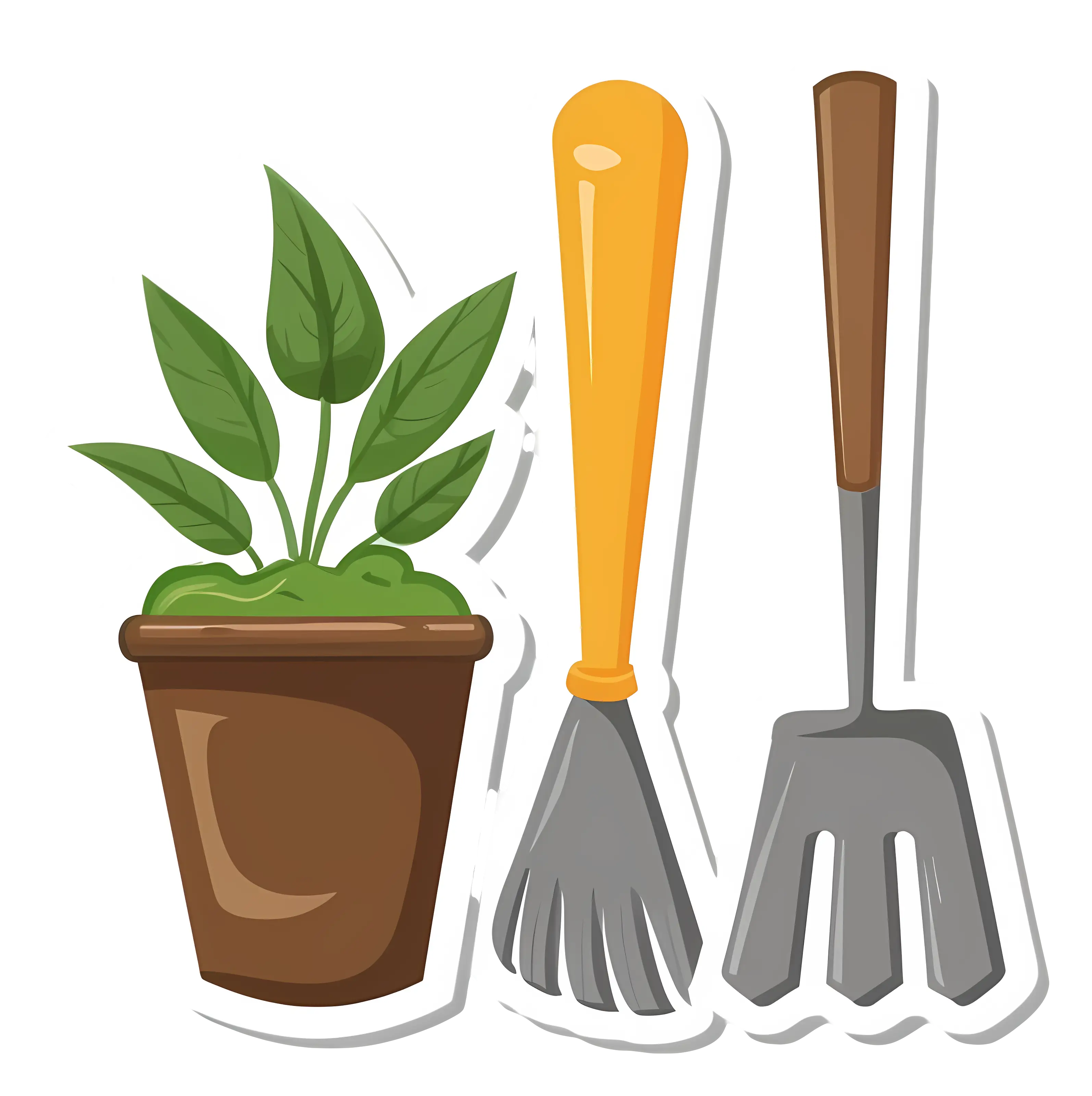 Gardening Tools with Potted Plant