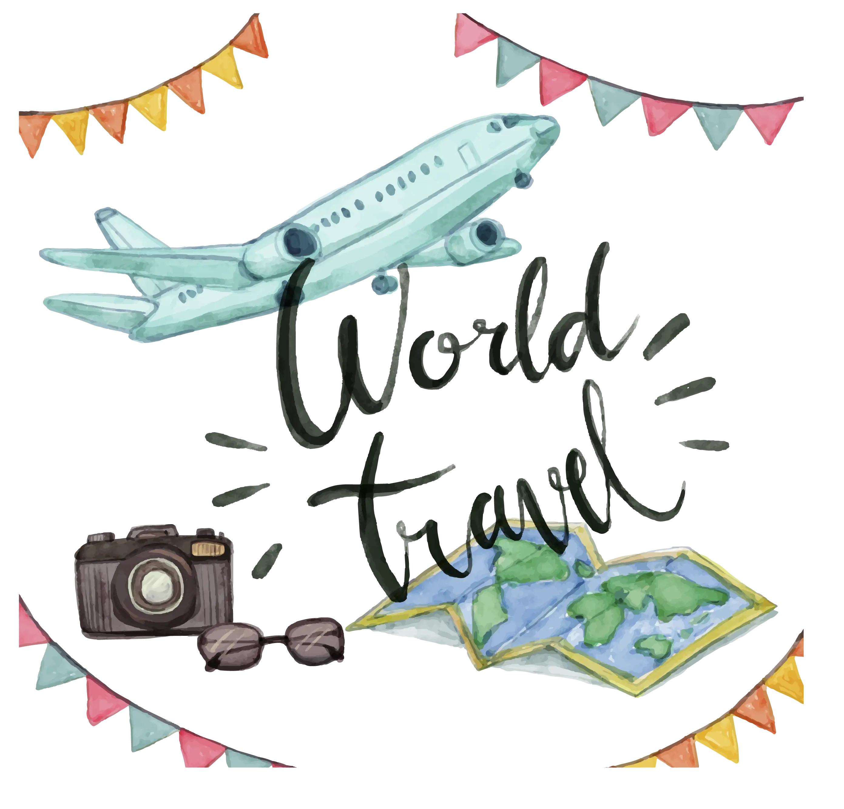 World Travel Adventure with Airplane and Map