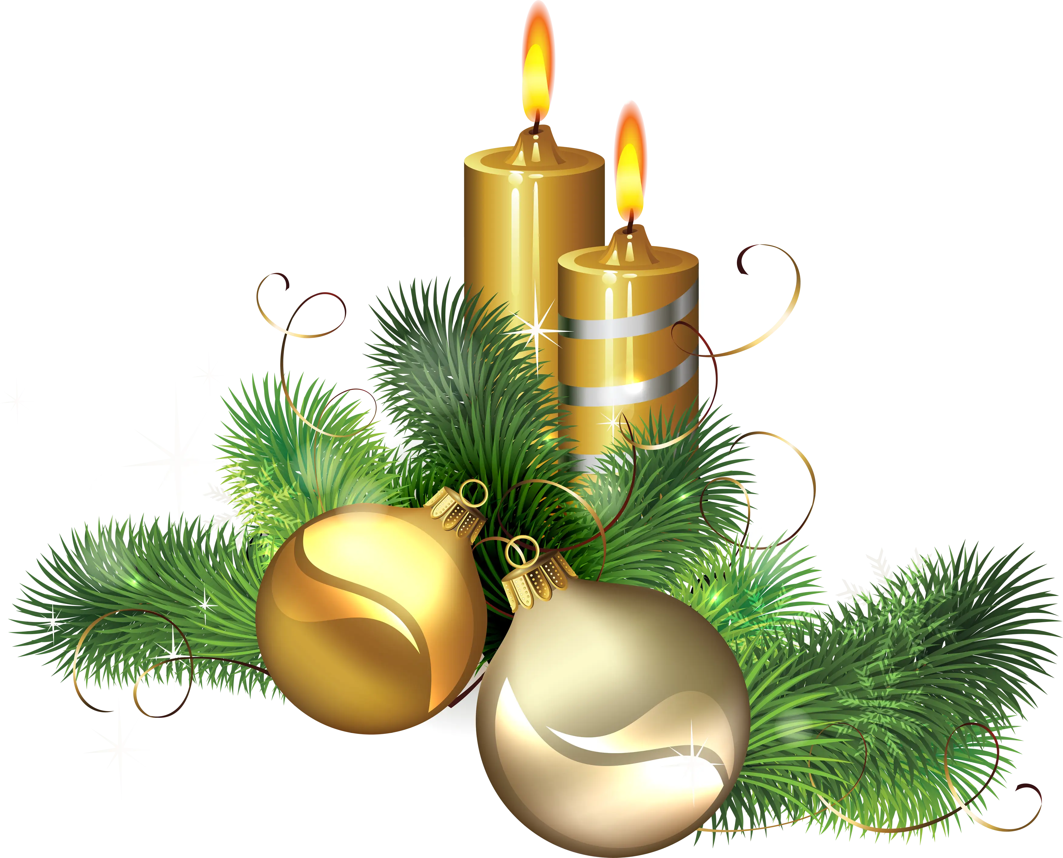 Christmas Candles with Golden Ornaments
