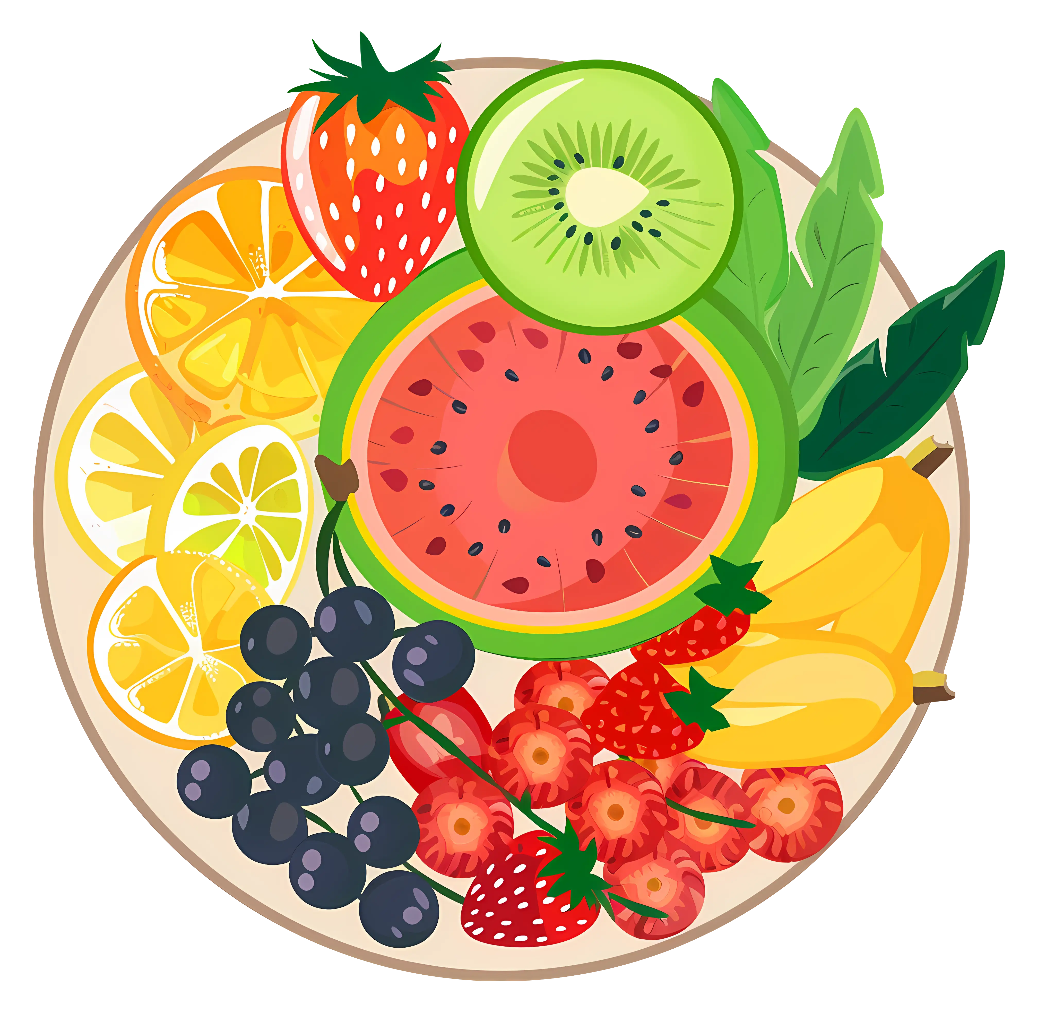 Colorful Fruit Platter with Variety of Sliced Fruits