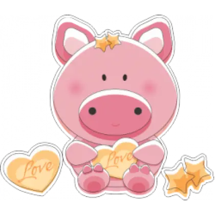 Cute Pink Pig with Hearts and Stars