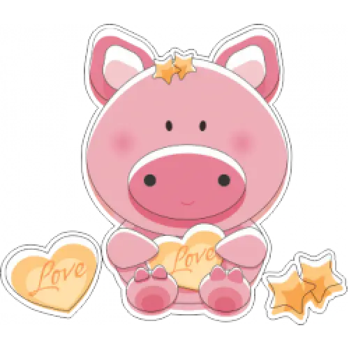 Cute Pink Pig with Hearts and Stars